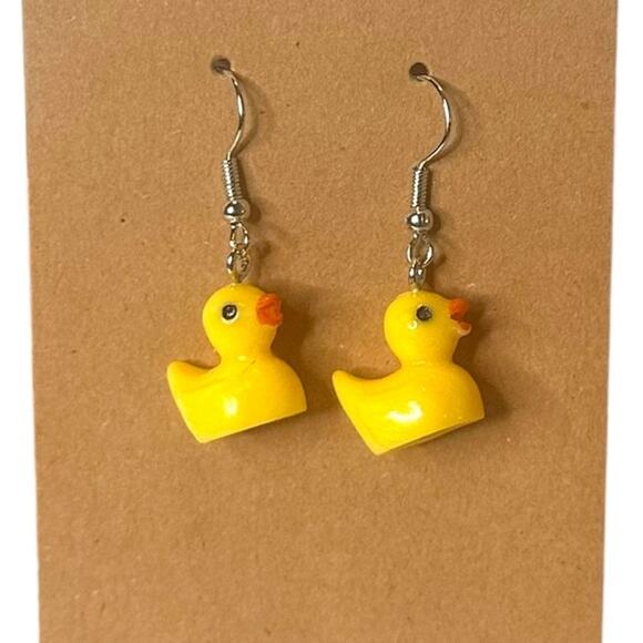 NEW! Rubber Ducky Dangle Earrings, Hanging Duck Pendant Resin Earrings Yellow - Picture 5 of 8